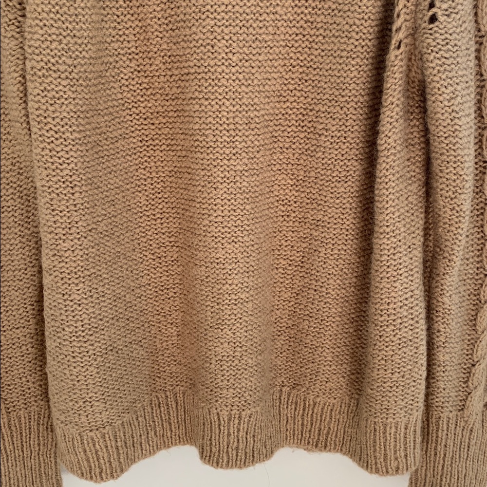 J. Crew Cable Knit Pointelle Sweater With Popcorn Flowers Large Tan Fisherman - Picture 8 of 11